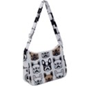 Dog french bulldog seamless pattern face head Zip Up Shoulder Bag View1