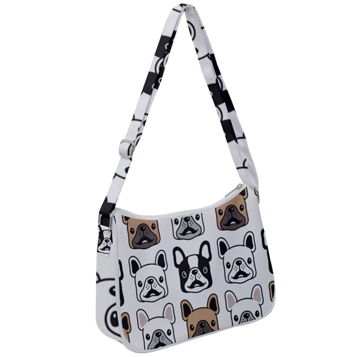 Dog french bulldog seamless pattern face head Zip Up Shoulder Bag