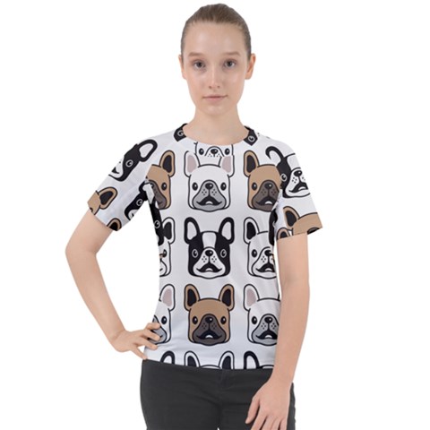 Dog French Bulldog Seamless Pattern Face Head Women s Sport Raglan Tee by BangZart