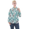 Cute seamless pattern with rocket planets stars Women s Long Sleeve Pocket Shirt View1