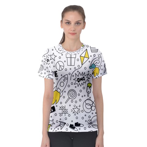 Set Cute Colorful Doodle Hand Drawing Women s Sport Mesh Tee by BangZart