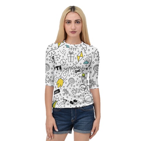 Set Cute Colorful Doodle Hand Drawing Quarter Sleeve Raglan Tee by BangZart