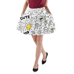 Set Cute Colorful Doodle Hand Drawing A-line Pocket Skirt by BangZart