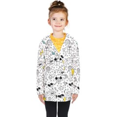 Set Cute Colorful Doodle Hand Drawing Kids  Double Breasted Button Coat