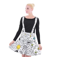 Set Cute Colorful Doodle Hand Drawing Suspender Skater Skirt by BangZart