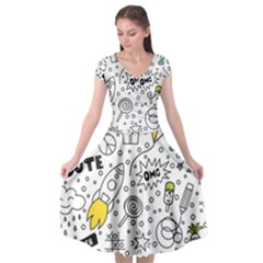 Set Cute Colorful Doodle Hand Drawing Cap Sleeve Wrap Front Dress by BangZart