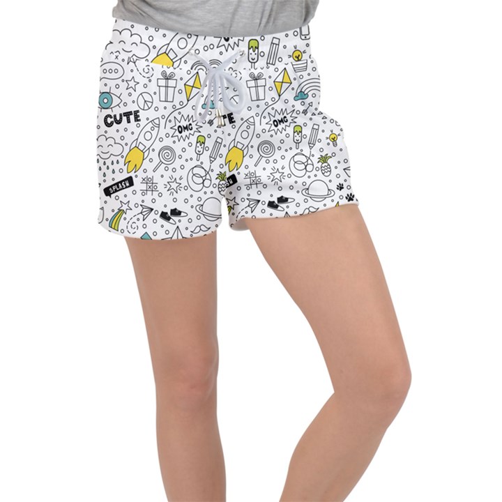 Set cute colorful doodle hand drawing Velour Lounge Shorts