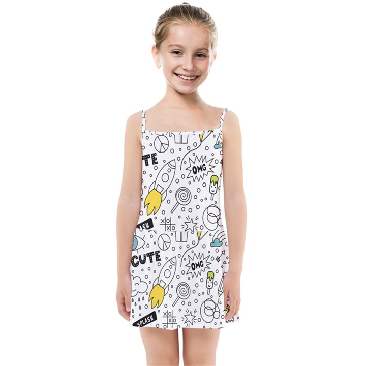 Set cute colorful doodle hand drawing Kids  Summer Sun Dress