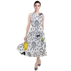 Set Cute Colorful Doodle Hand Drawing Round Neck Boho Dress by BangZart