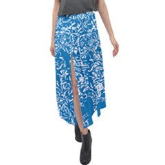 Brilliant White & Blue Velour Split Maxi Skirt