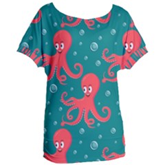 Cute Smiling Red Octopus Swimming Underwater Women s Oversized Tee by BangZart