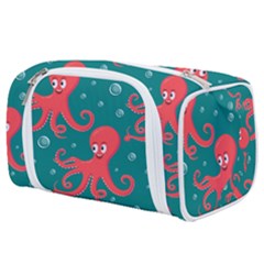 Cute Smiling Red Octopus Swimming Underwater Toiletries Pouch by BangZart