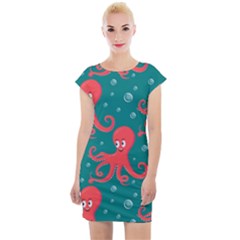 Cute Smiling Red Octopus Swimming Underwater Cap Sleeve Bodycon Dress by BangZart