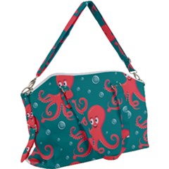 Cute Smiling Red Octopus Swimming Underwater Canvas Crossbody Bag by BangZart