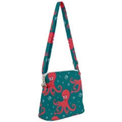 Cute Smiling Red Octopus Swimming Underwater Zipper Messenger Bag by BangZart