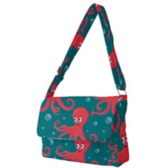 Cute Smiling Red Octopus Swimming Underwater Full Print Messenger Bag (s) by BangZart