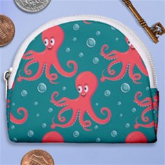 Cute Smiling Red Octopus Swimming Underwater Horseshoe Style Canvas Pouch by BangZart