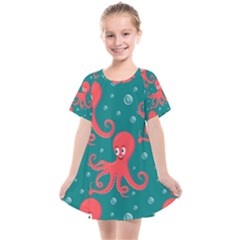 Cute Smiling Red Octopus Swimming Underwater Kids  Smock Dress by BangZart