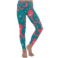 Cute Smiling Red Octopus Swimming Underwater Kids  Lightweight Velour Classic Yoga Leggings by BangZart