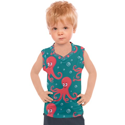 Cute Smiling Red Octopus Swimming Underwater Kids  Sport Tank Top by BangZart