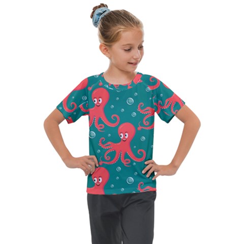 Cute Smiling Red Octopus Swimming Underwater Kids  Mesh Piece Tee by BangZart