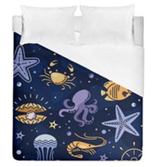 Marine Seamless Pattern Thin Line Memphis Style Duvet Cover (queen Size) by BangZart