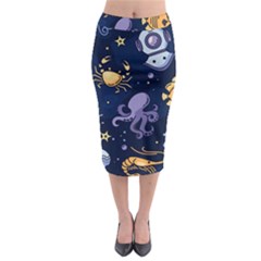 Marine Seamless Pattern Thin Line Memphis Style Midi Pencil Skirt by BangZart