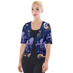 Marine Seamless Pattern Thin Line Memphis Style Cropped Button Cardigan by BangZart