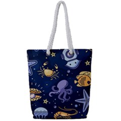 Marine Seamless Pattern Thin Line Memphis Style Full Print Rope Handle Tote (small) by BangZart