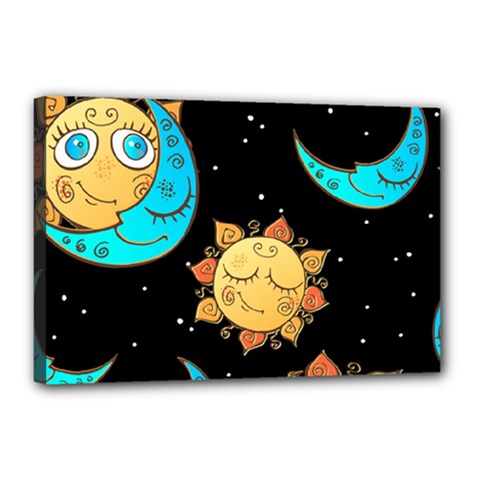 Seamless Pattern With Sun Moon Children Canvas 18  X 12  (stretched) by BangZart