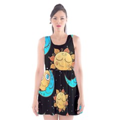 Seamless Pattern With Sun Moon Children Scoop Neck Skater Dress by BangZart