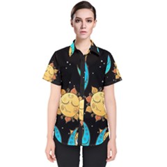 Seamless Pattern With Sun Moon Children Women s Short Sleeve Shirt