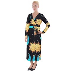 Seamless Pattern With Sun Moon Children Velvet Maxi Wrap Dress by BangZart