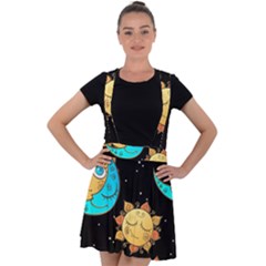 Seamless Pattern With Sun Moon Children Velvet Suspender Skater Skirt by BangZart