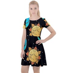 Seamless Pattern With Sun Moon Children Cap Sleeve Velour Dress  by BangZart