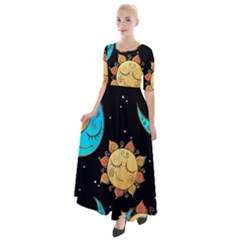 Seamless Pattern With Sun Moon Children Half Sleeves Maxi Dress by BangZart