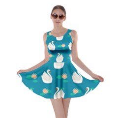 Elegant Swan Pattern With Water Lily Flowers Skater Dress by BangZart