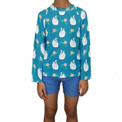 Elegant Swan Pattern With Water Lily Flowers Kids  Long Sleeve Swimwear by BangZart