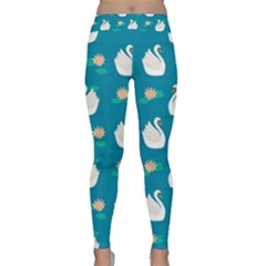 Elegant Swan Pattern With Water Lily Flowers Classic Yoga Leggings by BangZart