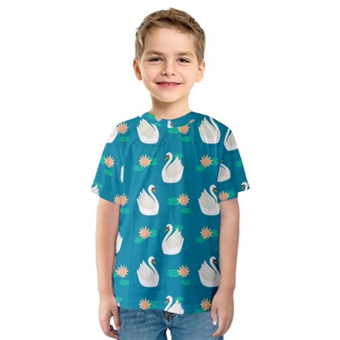 Elegant Swan Pattern With Water Lily Flowers Kids  Sport Mesh Tee by BangZart