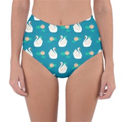 Elegant Swan Pattern With Water Lily Flowers Reversible High-waist Bikini Bottoms by BangZart