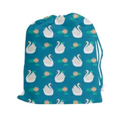 Elegant Swan Pattern With Water Lily Flowers Drawstring Pouch (2xl) by BangZart