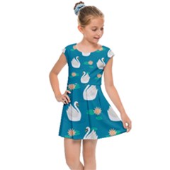 Elegant Swan Pattern With Water Lily Flowers Kids  Cap Sleeve Dress by BangZart