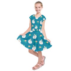 Elegant Swan Pattern With Water Lily Flowers Kids  Short Sleeve Dress by BangZart