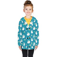 Elegant Swan Pattern With Water Lily Flowers Kids  Double Breasted Button Coat by BangZart