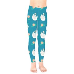 Elegant Swan Pattern With Water Lily Flowers Kids  Leggings by BangZart