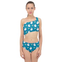 Elegant Swan Pattern With Water Lily Flowers Spliced Up Two Piece Swimsuit by BangZart