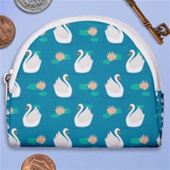 Elegant Swan Pattern With Water Lily Flowers Horseshoe Style Canvas Pouch by BangZart