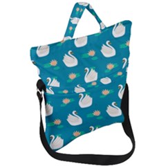 Elegant Swan Pattern With Water Lily Flowers Fold Over Handle Tote Bag by BangZart