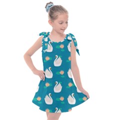 Elegant Swan Pattern With Water Lily Flowers Kids  Tie Up Tunic Dress by BangZart